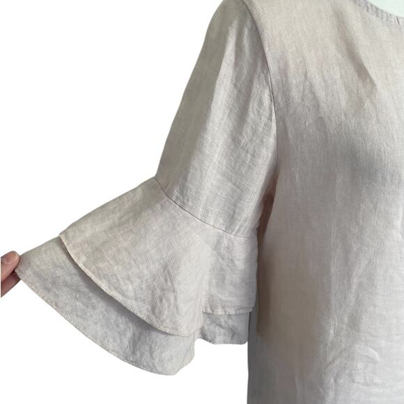 Francesca Bettini 100% Italian Linen Double Layer Bell sleeve Dress Medium NWT - Picture 6 of 12